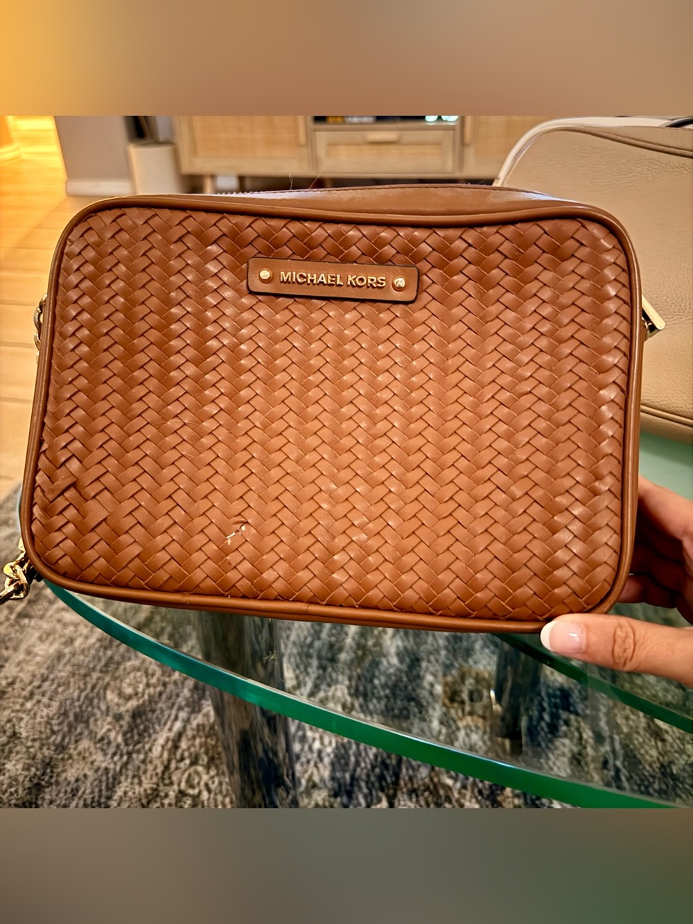 Michael Kors Large East West Woven Leather Crossbody Bag